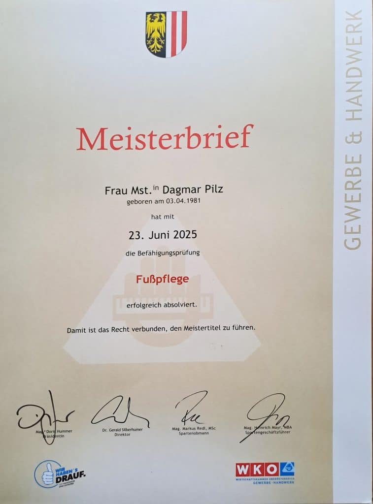 Meisterbrief für die Fußpflege